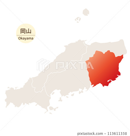 A bright and beautiful map of Okayama Prefecture, Okayama Prefecture in the Chugoku region 113611338