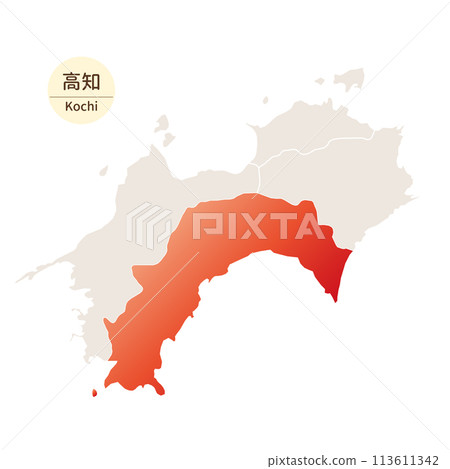A bright and beautiful map of Kochi Prefecture, Kochi Prefecture in the Shikoku region 113611342