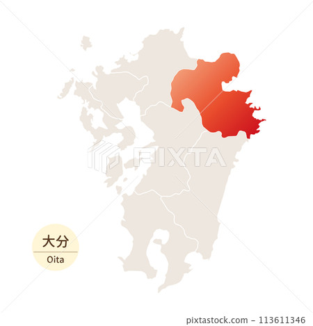明亮美麗的大分縣地圖，大分縣位於九州地區 113611346
