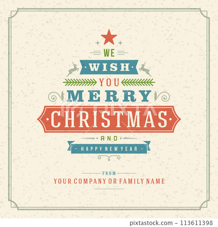 Christmas tree retro typographic and ornament decoration Christmas tree retro typographic and ornament decoration 113611398