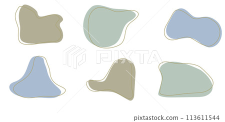 Set of organic irregular blob shapes with stroke line. Blue gray random deform spot fluid circle Isolated on white background Organic amoeba Doodle elements. Abstract rounded forms Vector illustration Set of organic irregular blob shapes with stroke line. Blue gray random deform spot fluid circle Isolated on white background Organic amoeba Doodle elements. Abstract rounded forms Vector illustration 113611544