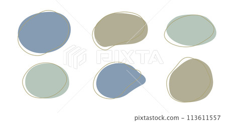 Set of organic irregular blob shapes with stroke line. Blue gray random deform spot fluid circle Isolated on white background Organic amoeba Doodle elements. Abstract rounded forms Vector illustration 113611557