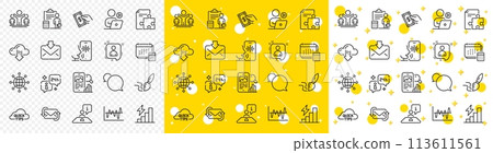 Outline Messenger, Info and Brush line icons pack for web with Video conference, Refresh mail, Winner line icon. Voicemail, Developers chat, Interview pictogram icon. Consumption growth. Vector Outline Messenger, Info and Brush line icons pack for web with Video conference, Refresh mail, Winner line icon. Voicemail, Developers chat, Interview pictogram icon. Consumption growth. Vector 113611561