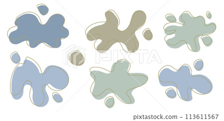 Set of organic irregular blob shapes with stroke line. Blue gray random deform spot fluid circle Isolated on white background Organic amoeba Doodle elements. Abstract rounded forms Vector illustration Set of organic irregular blob shapes with stroke line. Blue gray random deform spot fluid circle Isolated on white background Organic amoeba Doodle elements. Abstract rounded forms Vector illustration 113611567