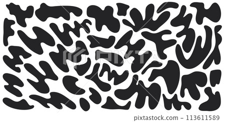 Set of organic irregular blob shapes. Black random deform spot fluid circle Isolated on white background. Organic amoeba Doodle drops Retro vector elements. Abstract rounded forms Vector illustration Set of organic irregular blob shapes. Black random deform spot fluid circle Isolated on white background. Organic amoeba Doodle drops Retro vector elements. Abstract rounded forms Vector illustration 113611589