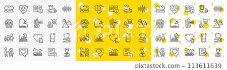 Outline Delivery notification, Piano and Report timer line icons pack for web with Businessman, Cyber attack, Manual line icon. Document, Truck delivery, Food pictogram icon. Heart. Vector 113611639
