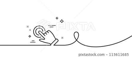 Touchscreen gesture line icon. Continuous one line with curl. Click hand sign. Push action symbol. Touchscreen gesture single outline ribbon. Loop curve pattern. Vector Touchscreen gesture line icon. Continuous one line with curl. Click hand sign. Push action symbol. Touchscreen gesture single outline ribbon. Loop curve pattern. Vector 113611685