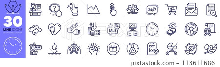 Certificate, Work home and Ice cream line icons pack. Report checklist, Question button, Time web icon. Touchscreen gesture, Fake internet, Internet shopping pictogram. Swipe up. Vector 113611686