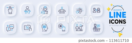 Election candidate, Nurse and Consulting line icons for web app. Pack of Freezing click, Exhibitors, Teamwork pictogram icons. People communication, Discount coupon, Interview job signs. Vector Election candidate, Nurse and Consulting line icons for web app. Pack of Freezing click, Exhibitors, Teamwork pictogram icons. People communication, Discount coupon, Interview job signs. Vector 113611710