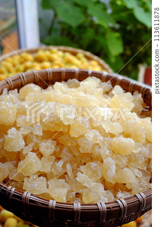 Raw material for making delicious beverage from apricot or Japanese plum with sugar, seasonal fruit that good for health, nutrition, rich vitamin Raw material for making delicious beverage from apricot or Japanese plum with sugar, seasonal fruit that good for health, nutrition, rich vitamin 113611878
