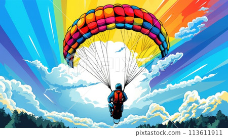 paragliding adventure in colorful mountain landscape illustration 113611911