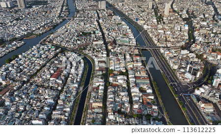 Impression Ho chi Minh cityscape aerial with canal system, overc 113612225