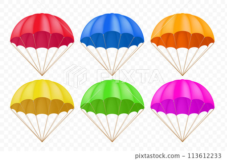 Collection of colorful parachutes 113612233