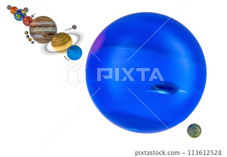 Neptuno with satellite Triton and solar system, 3D rendering 113612528