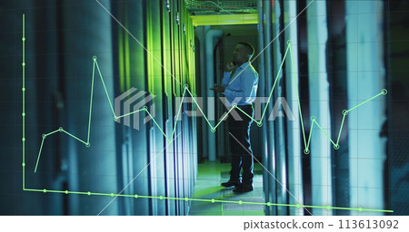 Image of data processing over african american male it engineer and computer servers 113613092