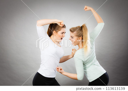 Two agressive women having argue fight 113613139
