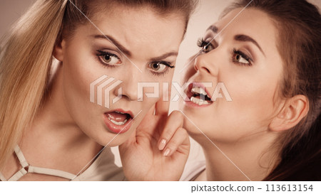 Two women telling gossip Two women telling gossip 113613154