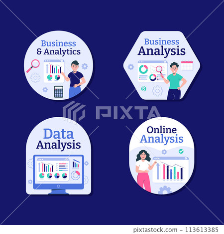 Hand drawn business analysis labels collection with characters and graphics Hand drawn business analysis labels collection with characters and graphics 113613385