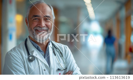 Doctor with stethoscope - medicine and healthcare concept. Portrait of a doctor 113613619