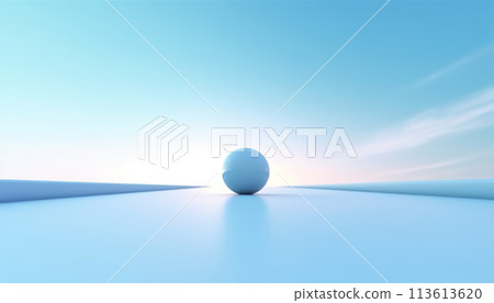 Simple Abstract Background in Blue Colors with a Ball on the Sky Background, Generative AI 113613620
