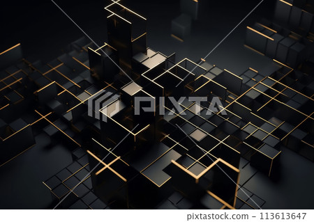 Luxury Abstract Background with Textured Black and Gold Shapes, Generative AI 113613647