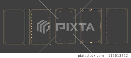 Line golden frame, celestiam minimal esoteric border, mystyc linear decoration with dots, corners isolated on dark background. Geometric shape, tarrot Line golden frame, celestiam minimal esoteric border, mystyc linear decoration with dots, corners isolated on dark background. Geometric shape, tarrot 113613822