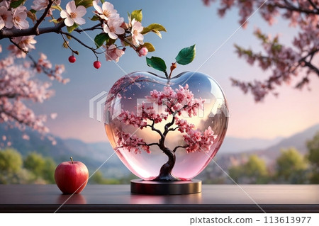 glass apple with blooming flowers inside 113613977