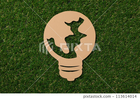 Decorative paper light bulb on the grass 113614014