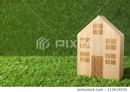 A decorative house on the grass, the concept of an eco house A decorative house on the grass, the concept of an eco house 113614030