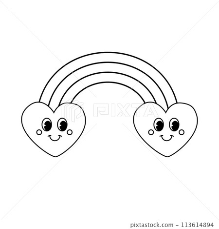 Vector groovy outline retro rainbow with hearts 113614894