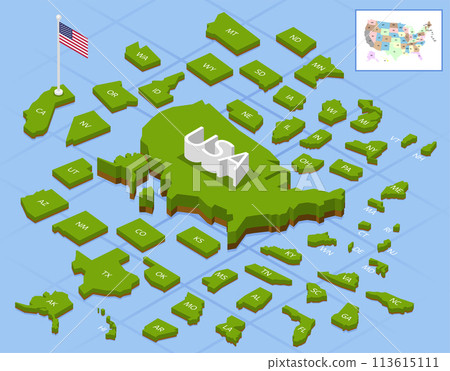 Isometric USA territory map illustration 113615111