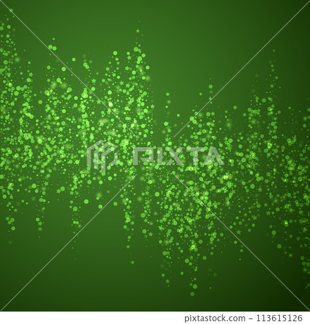 Magic falling snow christmas background. Subtle flying snow flakes and stars on christmas green background. Magic falling snow holiday scenery. Square vector illustration. 113615126
