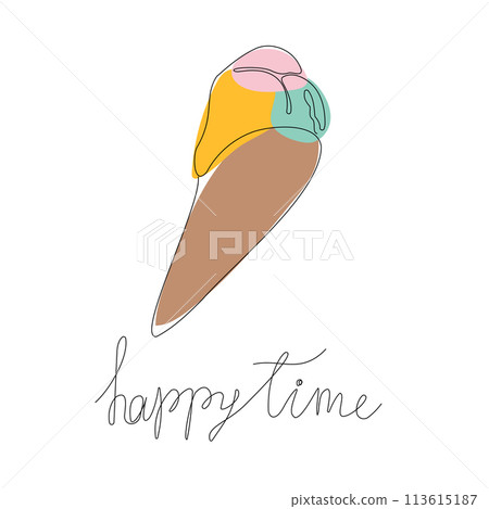 Outline ice cream vector one line continuous drawing illustration. Hand drawn linear silhouette icon. Minimal outline design element for print, banner, card, brochure, logo, menu. 113615187
