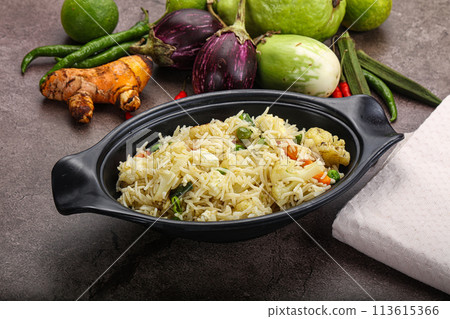 Indian vegetarian pilao basmati rice 113615366