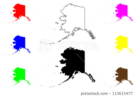 State of Alaska (United States of America, USA or U.S.A.) silhouette and outline map, Alaaskaq, Alaskaq, Alaxsxax, 113615477