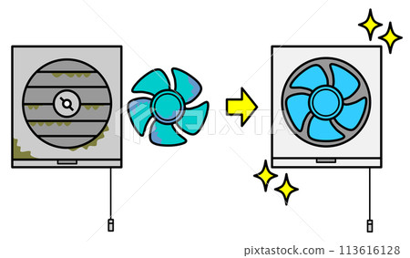 Illustration of a ventilation fan that rotates to ventilate in a home kitchen Illustration of a ventilation fan that rotates to ventilate in a home kitchen 113616128