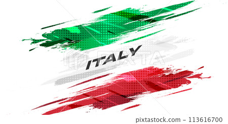 Italy Flag in Brush Paint Style with Halftone Effect. National Flag of Italy with Grunge Brush Concept 113616700
