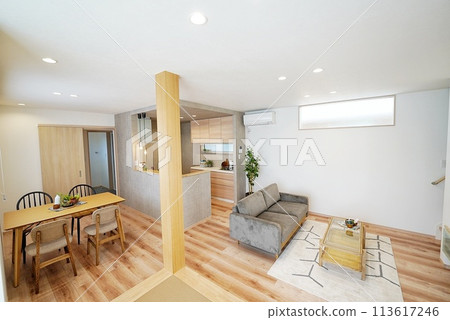 stylish kitchen and living dining 113617246