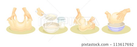 Hands Kneading Dough Do Homemade Bakery Vector Set Hands Kneading Dough Do Homemade Bakery Vector Set 113617692