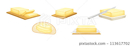 Butter as Dairy Product of Fat and Protein Vector Set 113617702