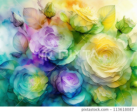 夢幻般的紋理背景與彩色玫瑰框 113618087
