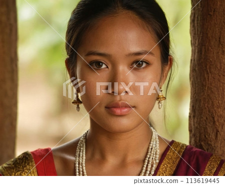 Portrait of an ethnic girl wearing beads. 113619445
