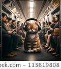 火車上戴耳機的貓 113619808