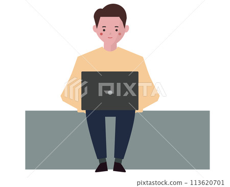 一個使用電腦的人。矢量圖 113620701