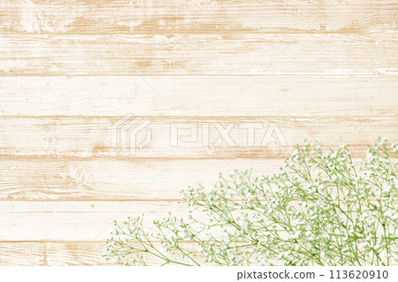 Shabby painted white wood deck and baby's breath background Shabby painted white wood deck and baby's breath background 113620910