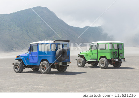 car at Bromo Mountain, Mount Bromo is one of the most visited tourist attractions in Java, Indonesia 113621230