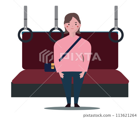 Woman riding on a train. Vector illustration 113621264