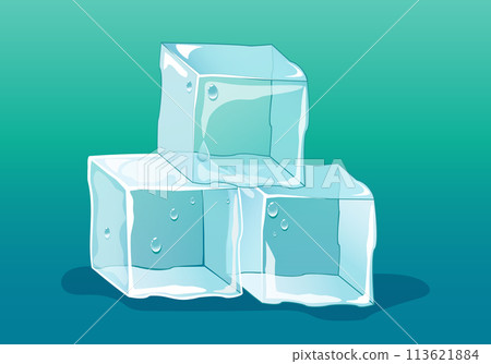 melting Ice cubes, water drops. 113621884