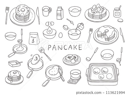 與煎餅相關的手繪插圖集（單色） 113621994