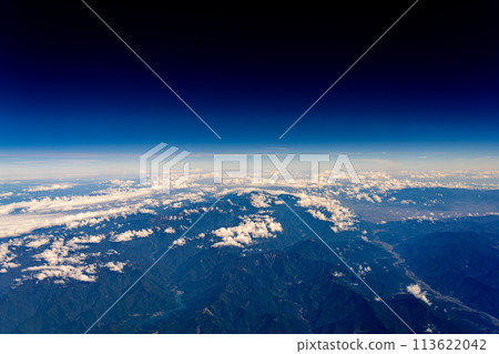 Airplane takeoff morning noon bright airline aerial photography Ikawa Lake Oigawa Shizuoka City Shizuoka Prefecture 113622042